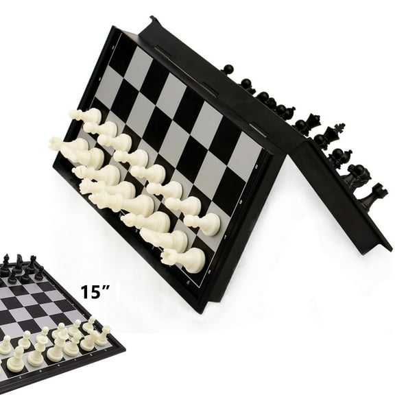 Magnetic Chess Set with Folding Chess Board 15" Foldable Chess Sets Travel Board Games