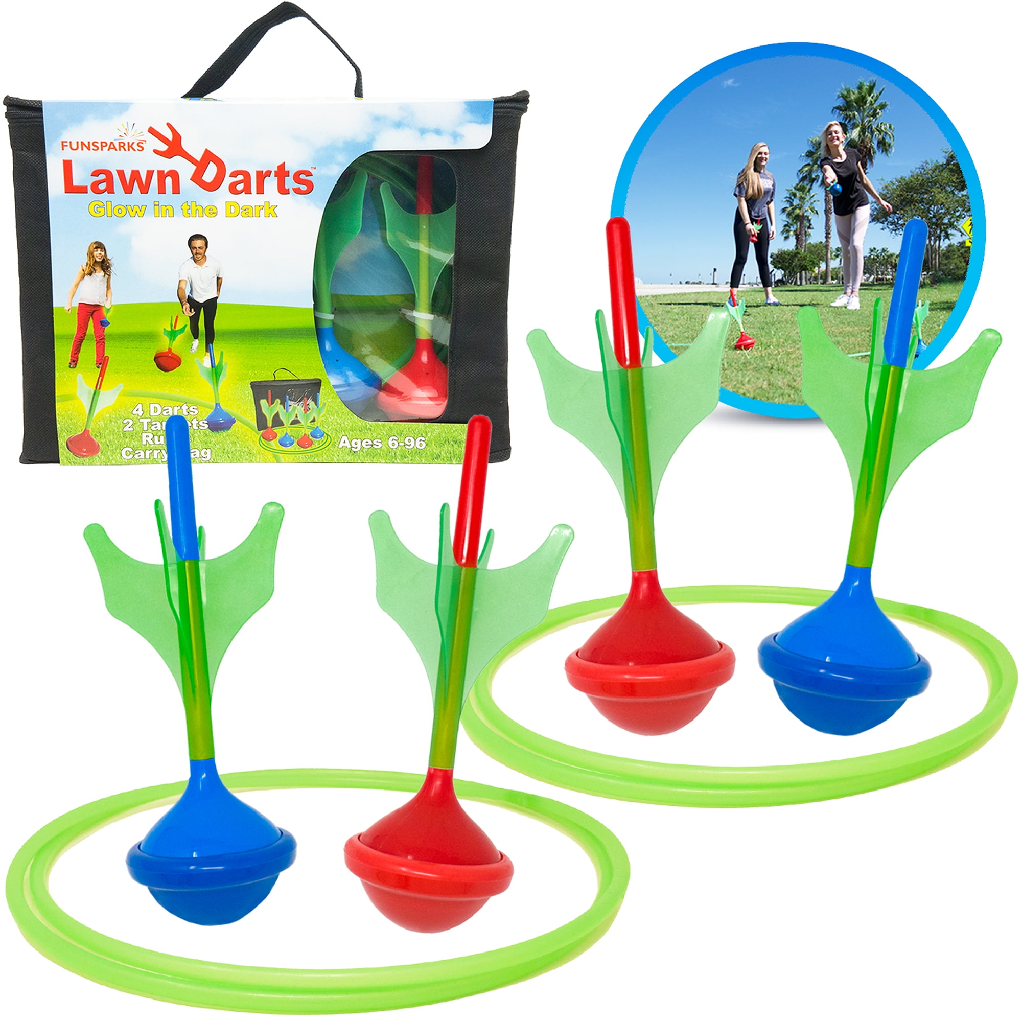 Funsparks Lawn Darts Game Set - Glow in The Dark Outdoor Soft Tip Lawn Darts Set - Great Games for Kids and Adults Lawn Games