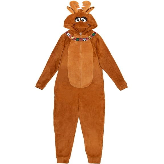 Funstuff Animals Reindeer Christmas Mens Fleece Zip Up Cosplay Pajama Coverall Large