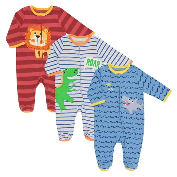 Funstuff Baby 3 Pack Zip Up Sleep N' Play Coveralls Newborn to Infant