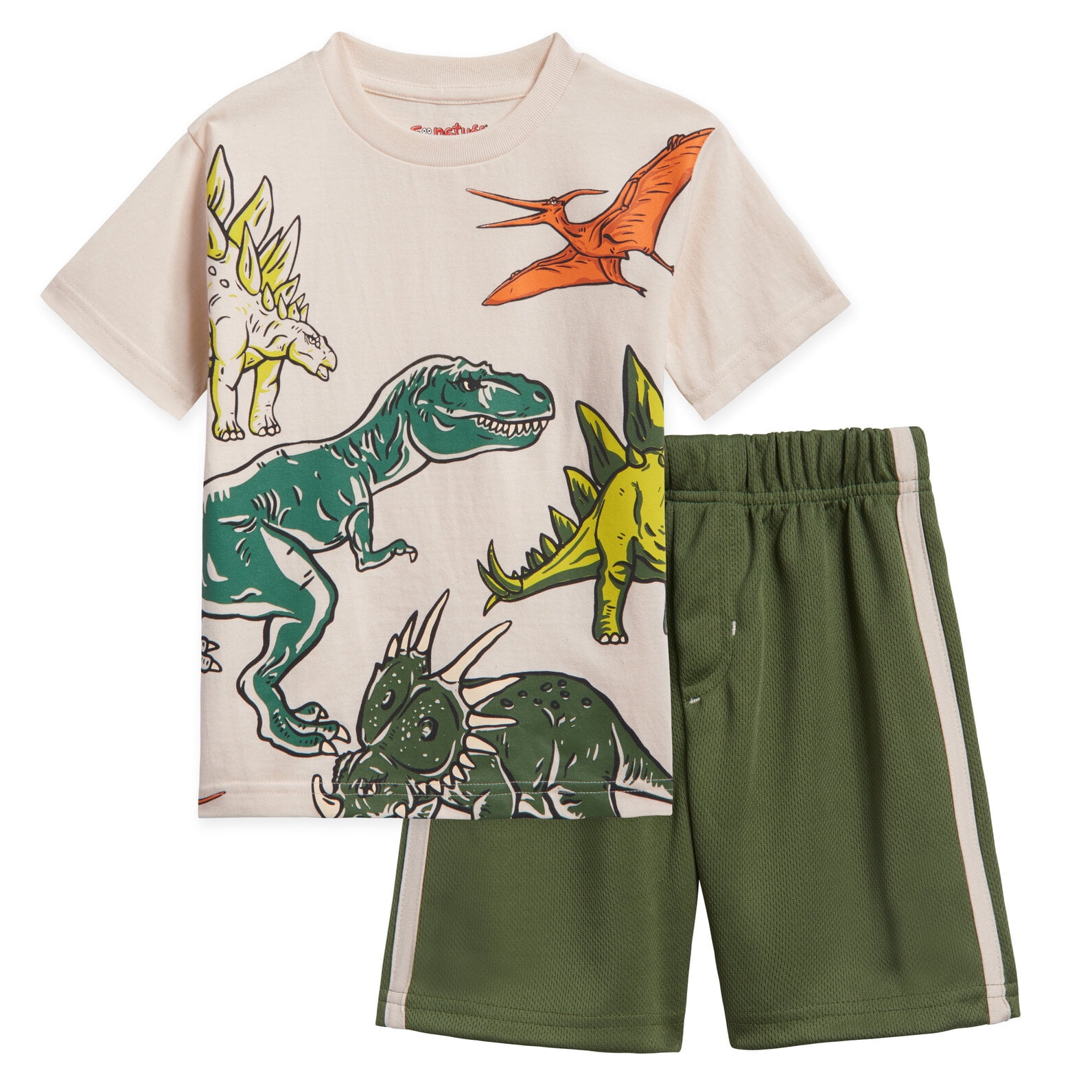 Boys Dinosour Printed Shirt & Short Co-Ord Set Brown Black