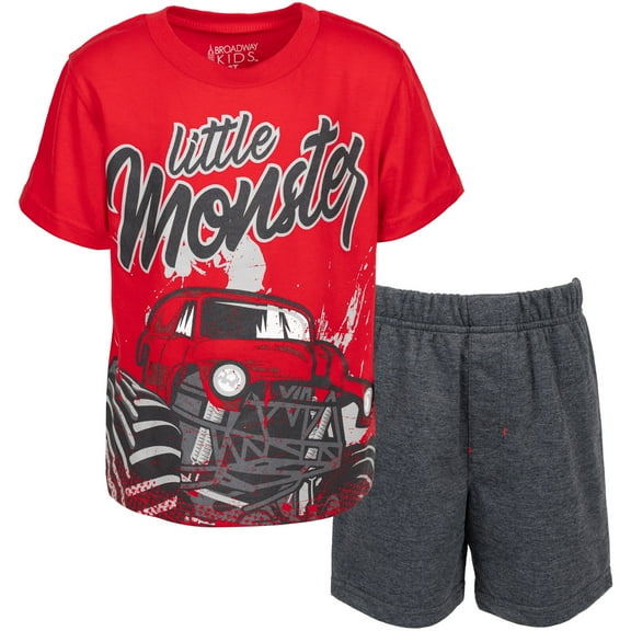 Funstuff Monster Truck Little Boys T-Shirt and French Terry Shorts Outfit Set Toddler to Little Kid