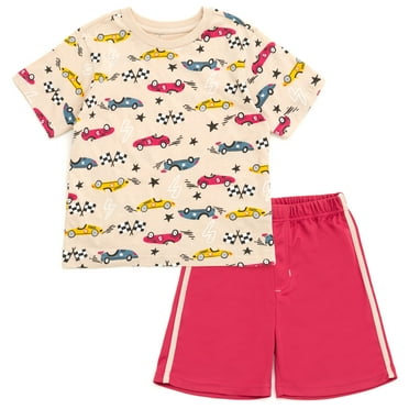 Funstuff Race Car T-Shirt and Mesh Shorts Outfit Set Toddler to Little Kid
