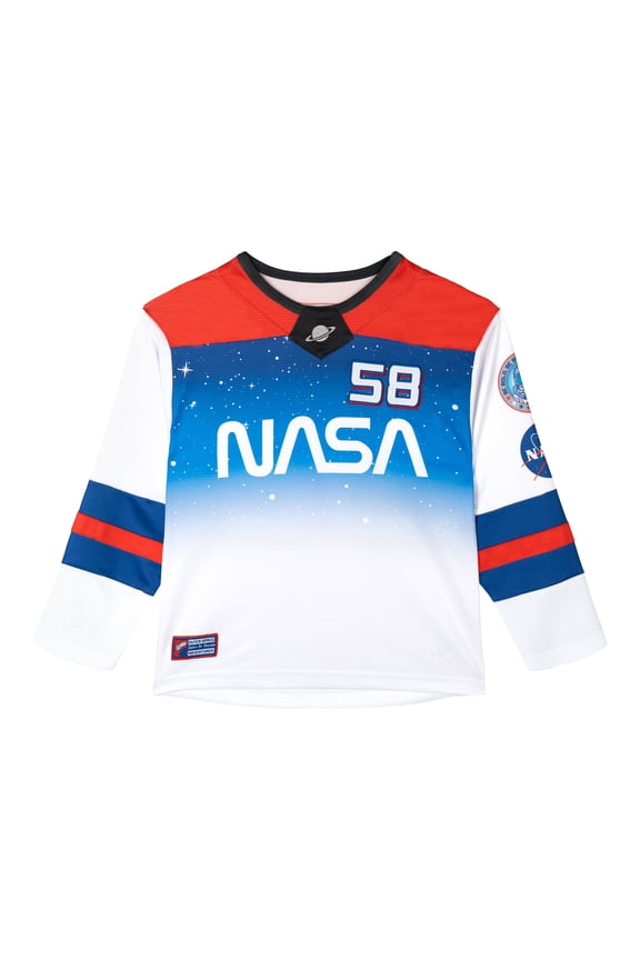 Funstuff Space Astronaut Mesh Hockey Jersey Long Sleeve T-Shirt Colorblock Toddler to Big Kid