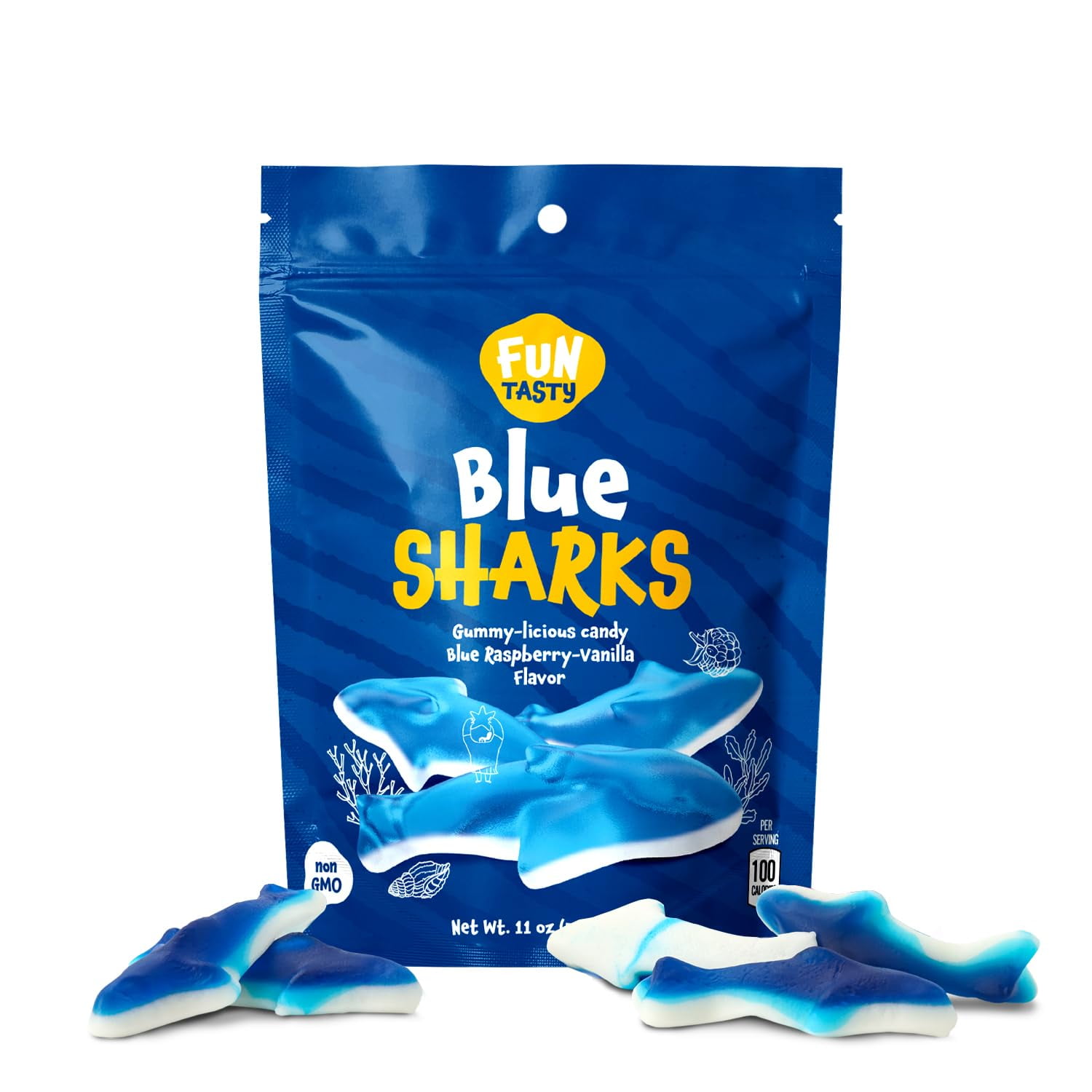 Funtasty Blue Sharks Gummy Candy, Blue Raspberry Marshmallow Flavor ...