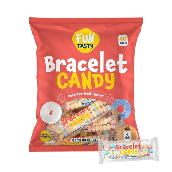 Funtasty Candy Bracelets - Party Favors - Fruit Flavors, Individually Wrapped, Stretchable, 21-Ounce Bag (40 Count)