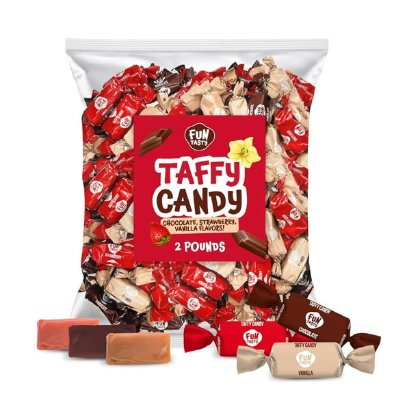 Funtasty Caramel Candy Mix - Vanilla, Strawberry, Chocolate - Taffy Treats, Pack 2 Pounds (150 Count)