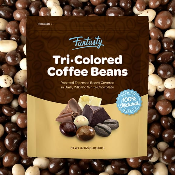 Funtasty Chocolate Covered Espresso Coffee Beans Tri-Colored, 2 Pound Pack
