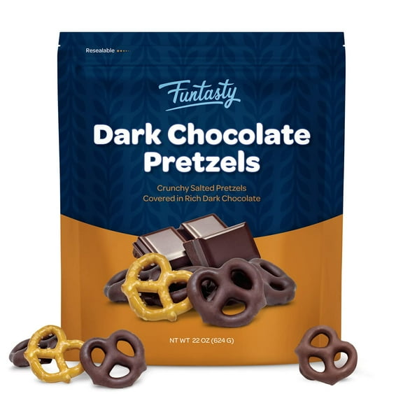Funtasty Dark Chocolate Covered Pretzels, Sweet & Salty Crunchy Snack, 22 Ounce Bag