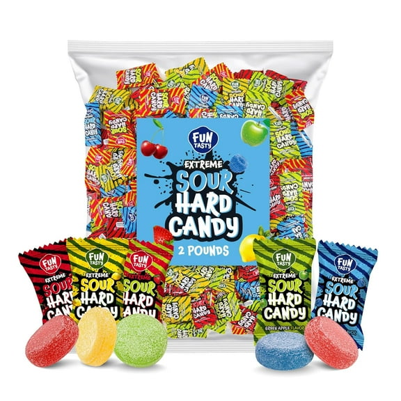 Funtasty Extreme Sour Hard Candy Mix - Strawberry, Watermelon, Blue Raspberry, Black Cherry, Green Apple (300 Count) 2-Pound Pack