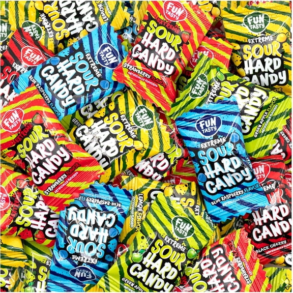 Funtasty Extreme Sour Hard Candy Mix - Strawberry, Watermelon, Blue Raspberry, Black Cherry, Green Apple (300 Count) 2-Pound Pack