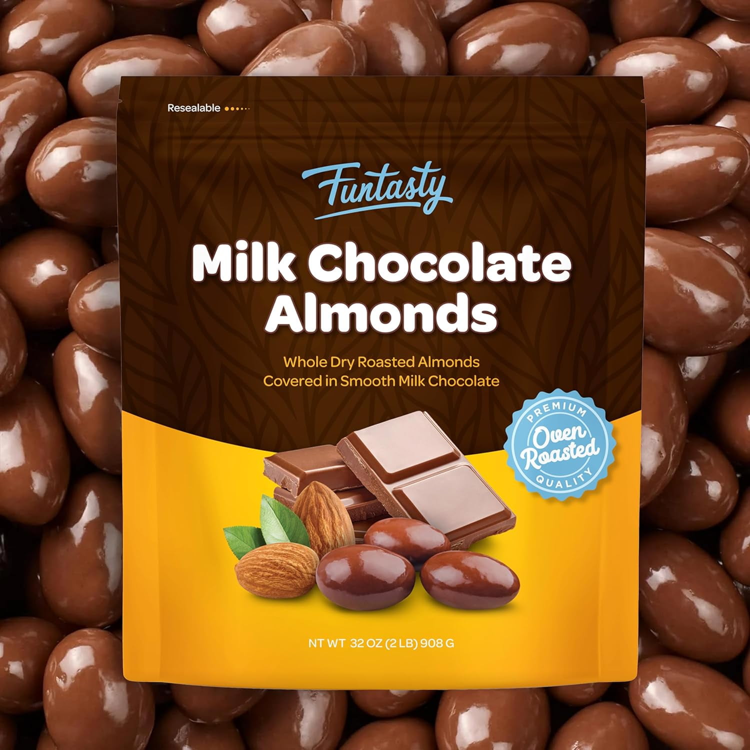 Funtasty Gourmet Milk Chocolate Covered Roasted Almonds, 2 Pound Pack