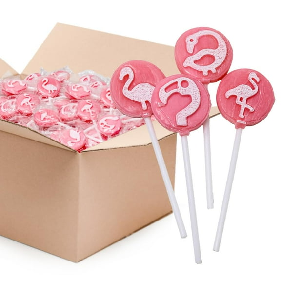 Funtasty Icing Tattoo Flamingo Lollipops, Individually Wrapped Strawberry Hard Candy, Bulk 2 Pounds (110 Count)