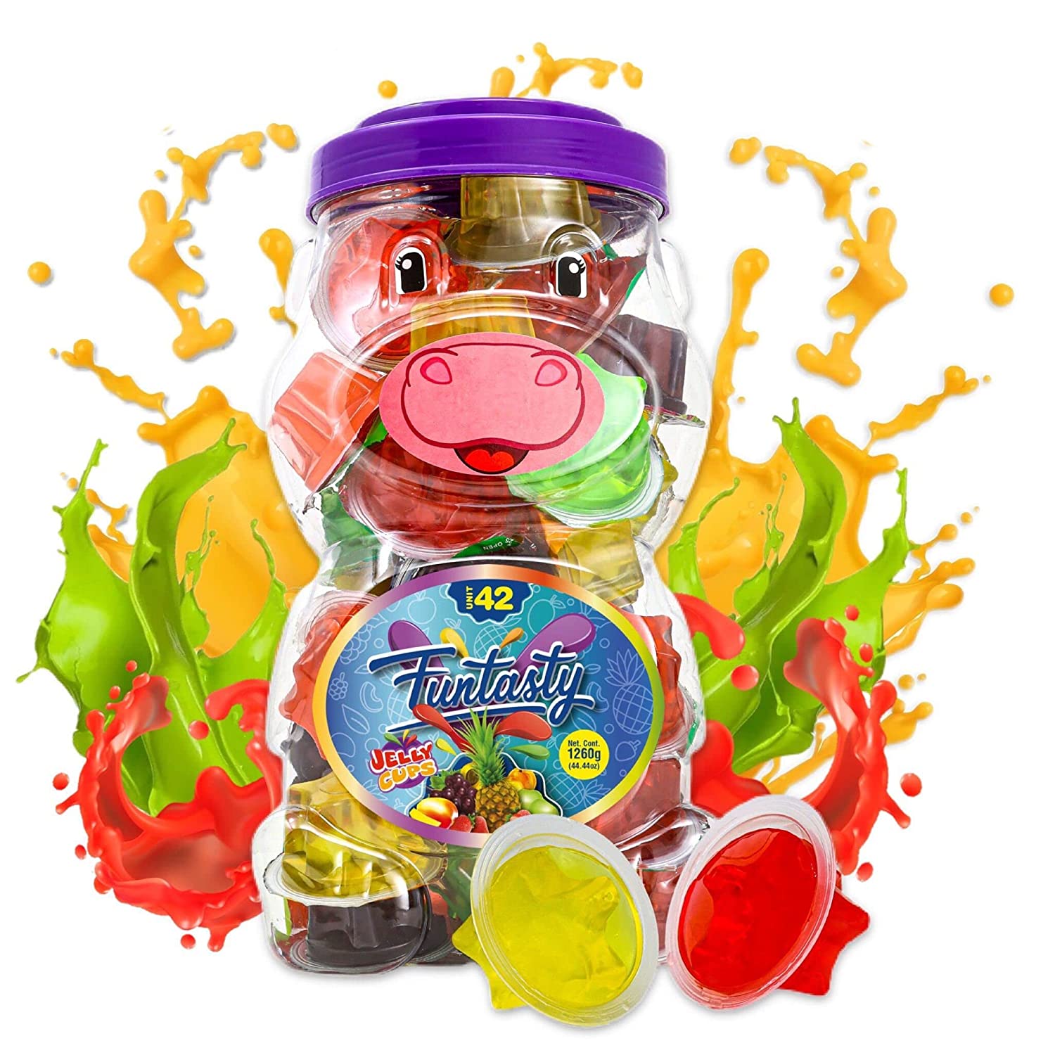 Funtasty Jelly Cups Assorted Fruit Candy, 42 Count Jar, Vegan Friendly