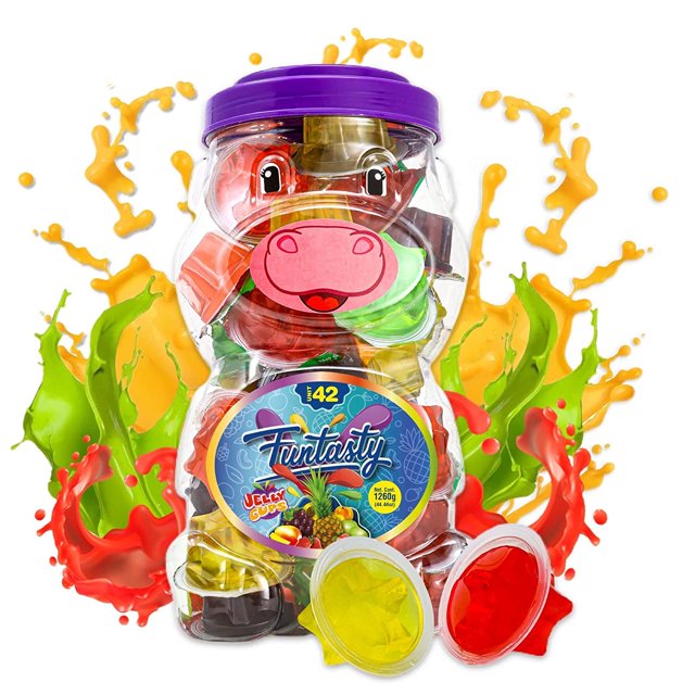 Funtasty Jelly Cups Assorted Fruit Candy, 42 Count Jar, Vegan Friendly