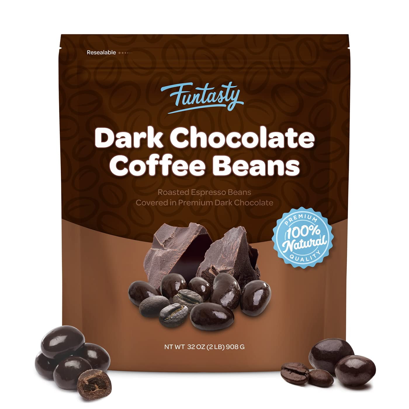 Funtasty Premium Dark Chocolate Covered Espresso Beans, Gourmet Candy, 2 Pounds