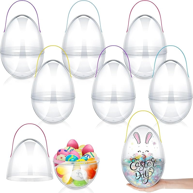 JOYIN 12 Pcs 7" Jumbo Plastic Easter Eggs, Clear 6 Assorted Colors Empty Eggs For Filling Treats Easter Party Favor Hunt Basket Stuffers Fillers Classroom Prize Supplies Toy-967398