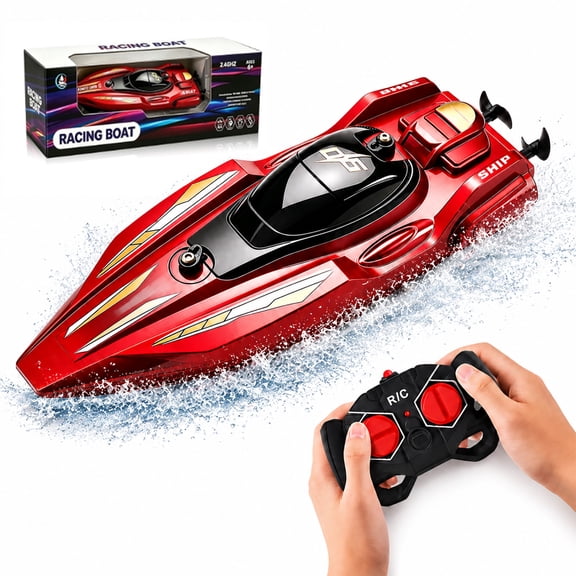 Funtogether High Speed Remote Control Boat for Pools and Lakes, 2.4GHz Waterproof RC Speedboat with Dual Motors, Blue