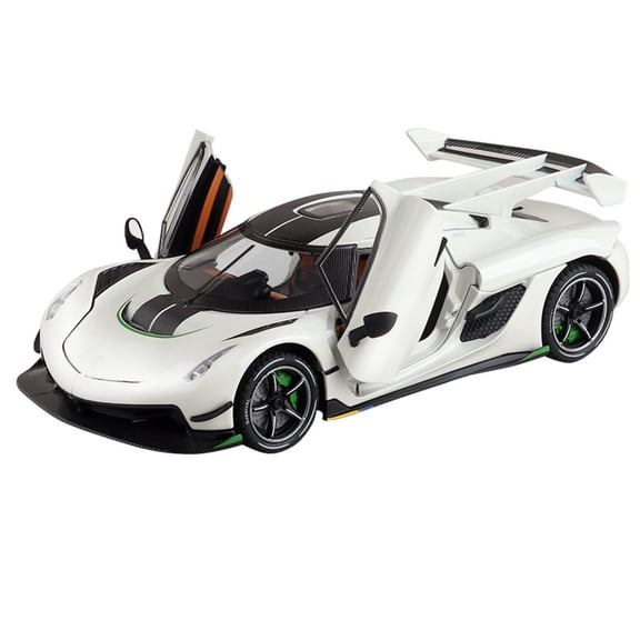 Funtogether Toys 1:24 Die-cast Sports Car Toy with Lights and Sounds, Pull Back Supercar with Opening Doors
