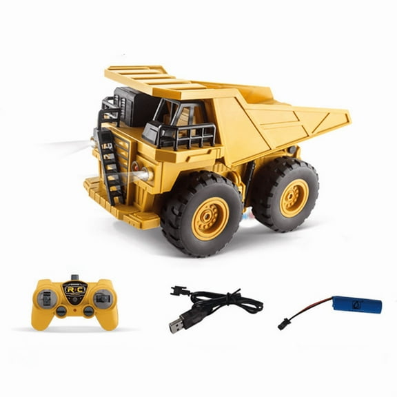 Remote Control Dump Truck by Funtogether Toys, 2.4GHz RC Construction Vehicle with 2 Batteries, Lights & Sound, Gift for Kids Boys