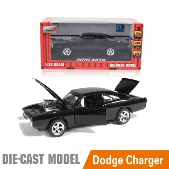 Diecast Model Car, Funtogether Toys 1:24 Scale Fast & Furious 1970 Dodge Charger, Alloy Metal Pull Back Toy with Lights and Sounds for Kids