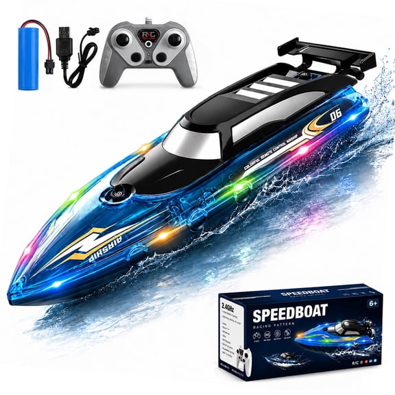 Funtogether Toys 6th Anniversary RC Boat with LED Lights and 2.4GHz Remote Control