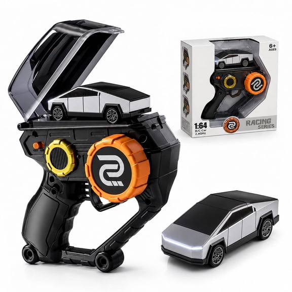 Funtogether Toys Cyber Truck Remote Control Carfor Kids, 1:64 Scale Mini RC Toy with Lights