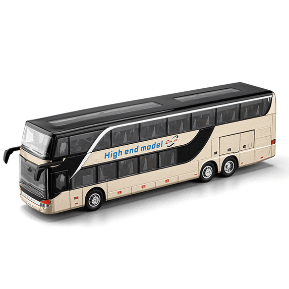 Funtogether Die-cast Double-Decker Toy Bus, 10.4" Large Alloy Intercity Coach Play Vehicle with Lights and Sounds, Pull-Back Model for Kids