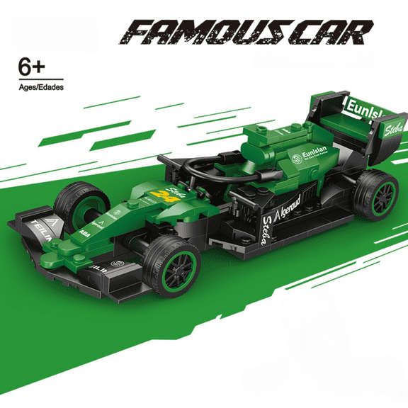 Funtogether Toys Famous Car Building Blocks Set (237 Pcs), Green F1 Racing Car Construction Toy with Driver Minifigure, STEM Educational Vehicle Model Kit for Kids Ages 6+