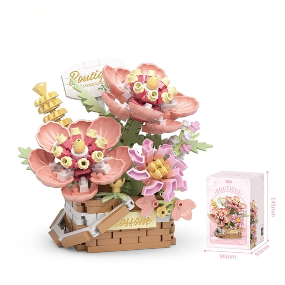 Funtogether Toys Flower Basket Building Set, Artificial Flowers Building Blocks, Botanical Collection Creative DIY Toy for Home Decor, Never-Withering Blooms, Gift for Adults and Teens (8 Styles)