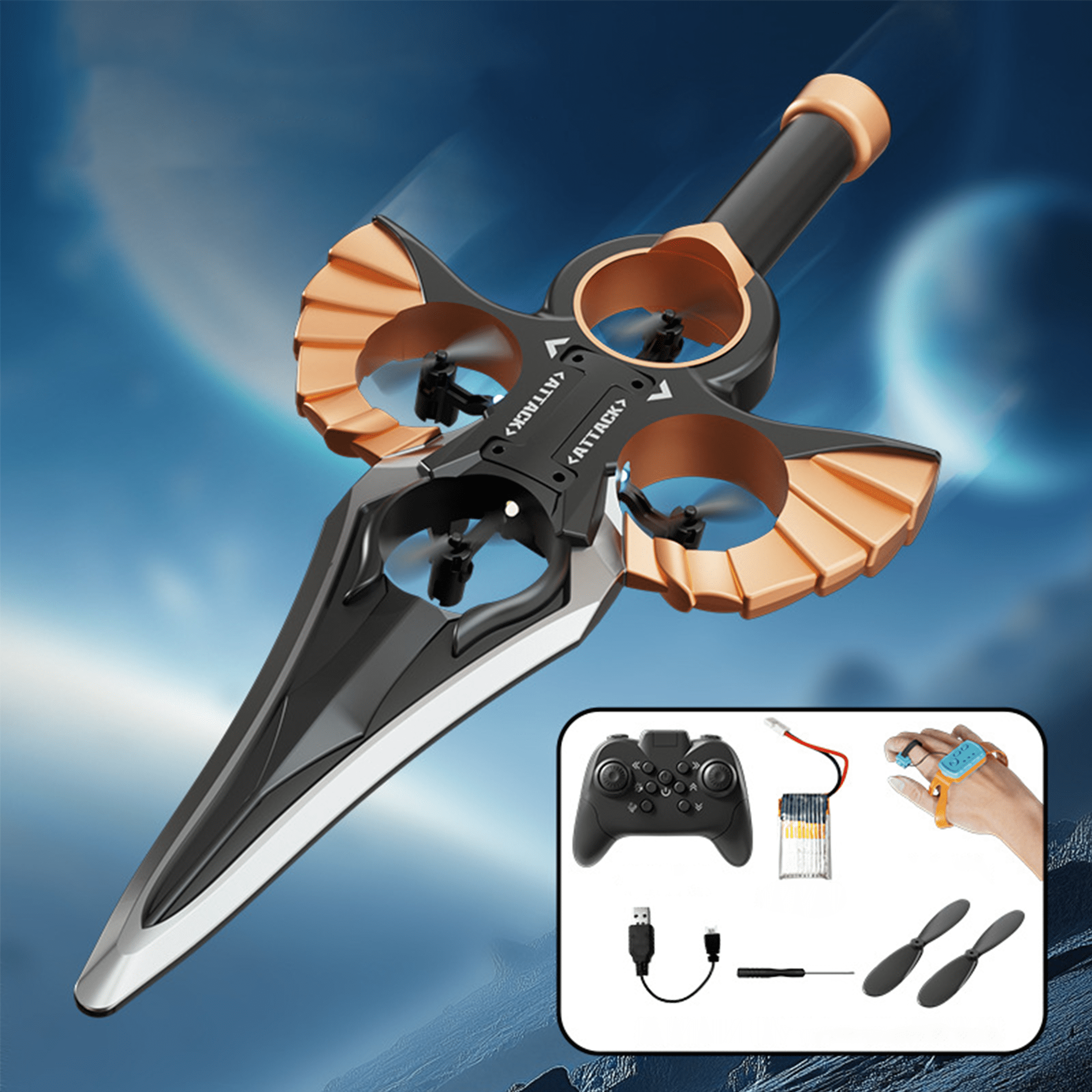 Funtogether Toys Flying Sword RC Drone, 2.4GHz 4-Motor Quadcopter, EPP Foam Material, One-Key Takeoff/Landing with 360° Flips & LED Lights, Easy to Fly Toy for Kids & Beginners