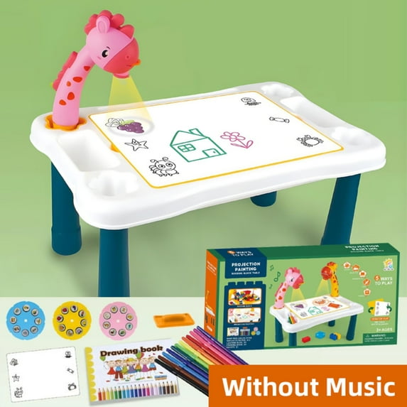 Funtogether Toys Kids Drawing Projector Table, Giraffe Trace and Draw Art Desk with Light, Includes Projector Slides, 12 Markers & Book, Educational Learning Toy for Toddlers