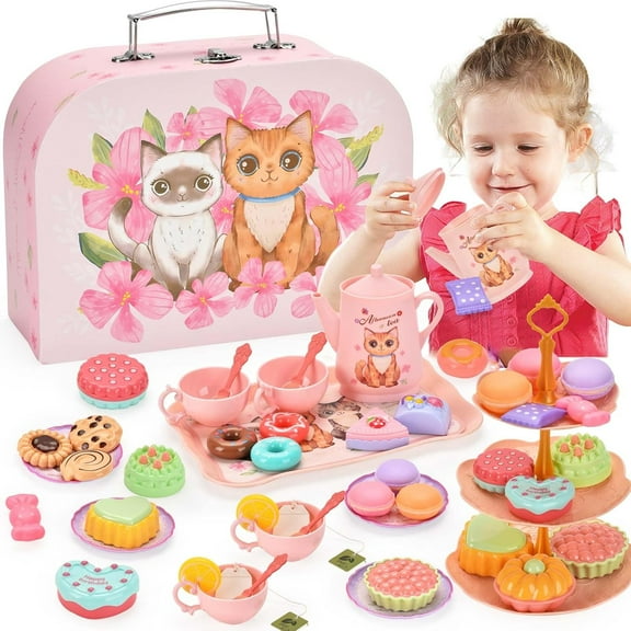 Funtogether Kids Plastic Tea Party Set for Toddlers and Girls Ages 3-8