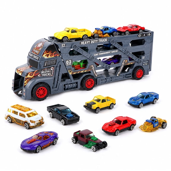 Funtogether Toys King of Models Folding Cargo Truck Model Alloy Transport Vehicle with Multi-Level Storage and Push Motion