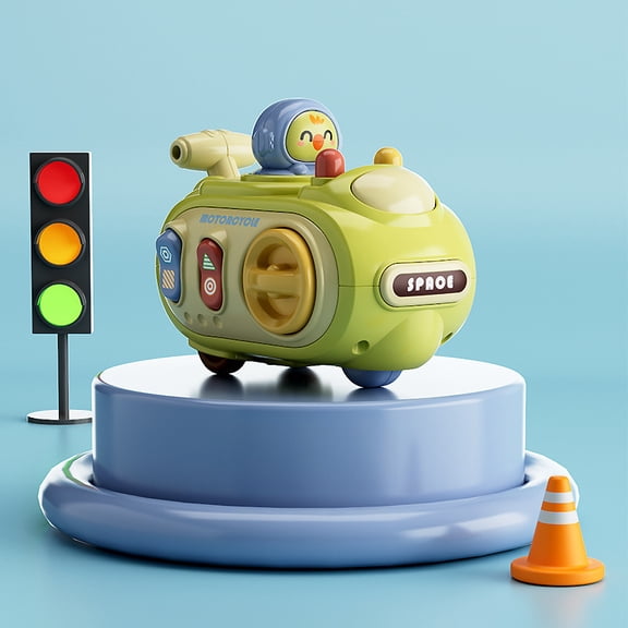 Funtogether Toys Press and Go Motorcycle Toy for Toddlers, Cute Cartoon Push Toy Car with Whistle & Interactive Buttons, Early Development Vehicle for Kids