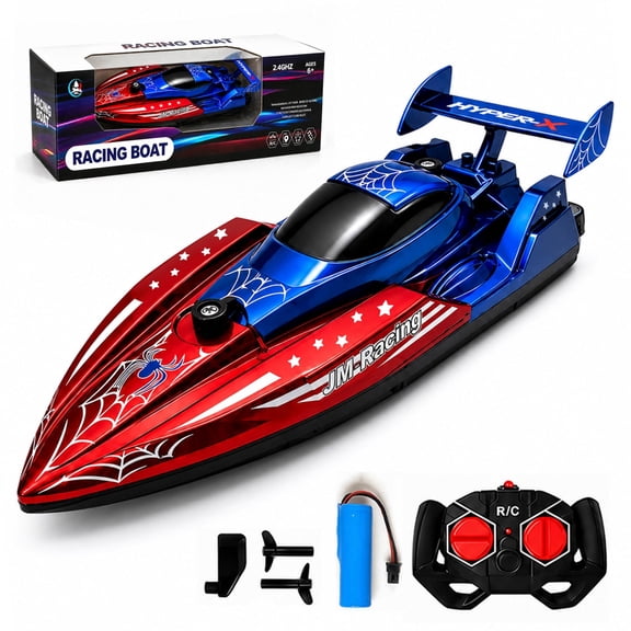 Funtogether Toys RC Boat for Kids, 2.4GHz Remote Control Racing Boat with Rechargeable Battery, Spider Style Water Toy for Pools, Ponds and Calm Lakes