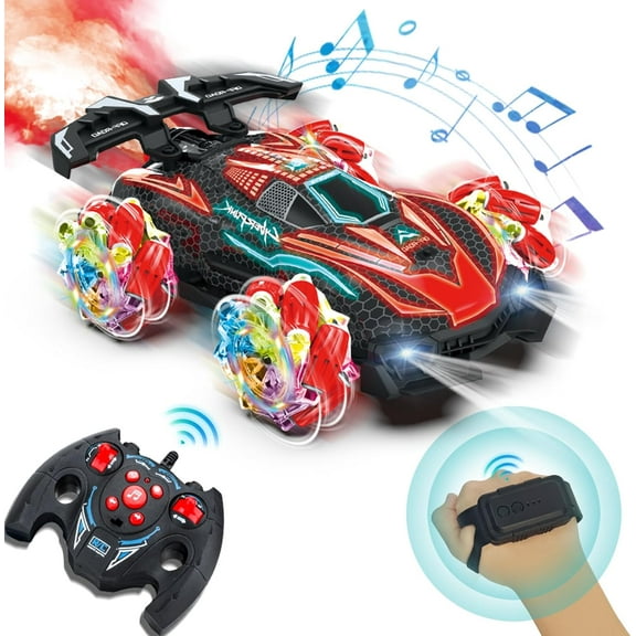 Funtogether Toys RC Gesture Sensing Stunt Car with Spray, Lights & Music, 360° Rotating 4WD Transforming Remote Control Car for Boys Ages 6–12