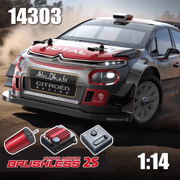 Funtogether Toys RC Rally Car, 1:14 Scale Citroen C3 WRC Brushless Remote Control Race Car, 2.4GHz Proportional Control, 3-in-1 Tires & 2000mAh Battery, High-Speed Off-Road Vehicle for Adults