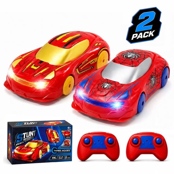Funtogether Toys RC Stunt Cars Wall Climbing Gravity Racers with LED Lights, 2 Pack