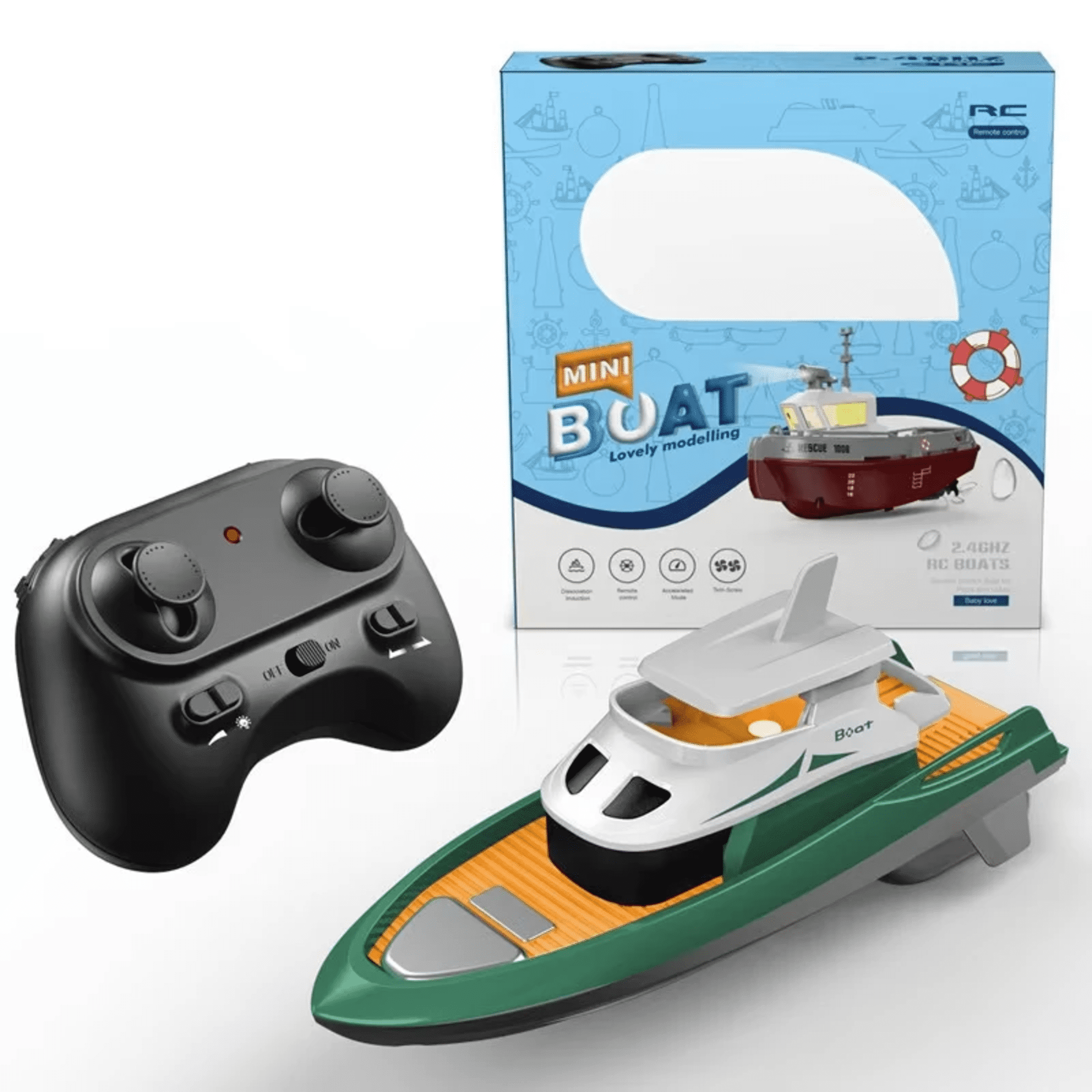 RC Rescue Ship, Funtogether Toys, Tugboat with Working Lights & Dual Propellers, Rechargeable Pool Toy