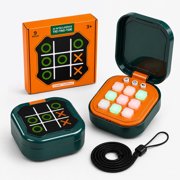 Funtogether Toys Electronic Tic-Tac-Toe Game Console, No Character, Handheld 9-in-1 Flip Puzzle Game, Green
