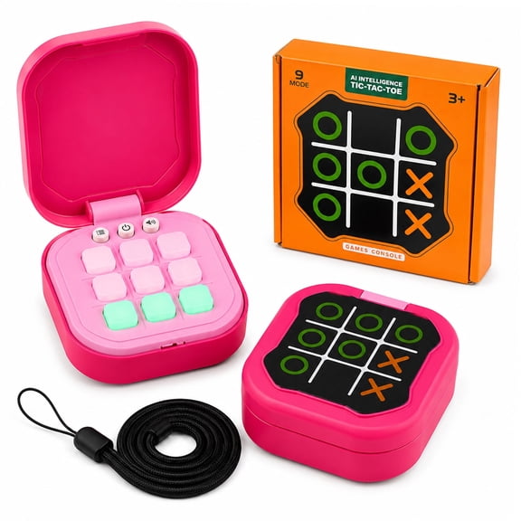 Funtogether Toys Smart Electronic AI Tic-Tac-Toe Game Console Flip Model Palm-Size Handheld 9 in 1 Red