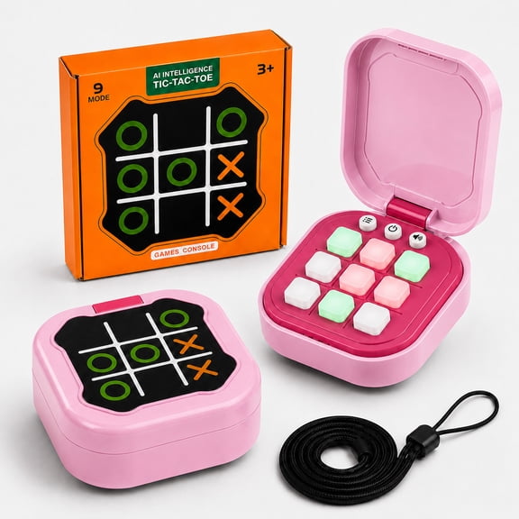 Funtogether Toys Smart Electronic AI Tic-Tac-Toe Game Console Flip Model Palm-Size Handheld 9 in 1 Red