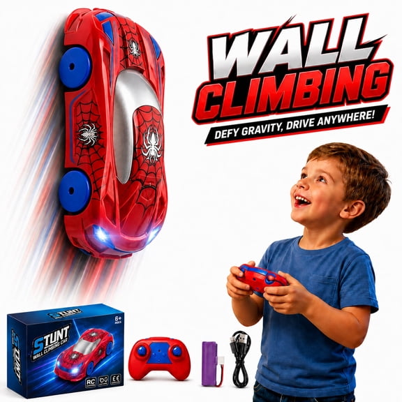 Funtogether Toys Stunt Remote Control Wall Climbing Car, RC Stunt Racer with 360 Degree Rotation, LED Lights, USB Rechargeable