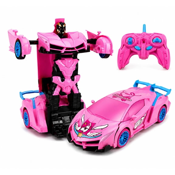 Funtogether Toys Unicorn RC Car 2-in-1 Transforming Remote Control Robot Toy, 2.4GHz Pink Stunt Racer
