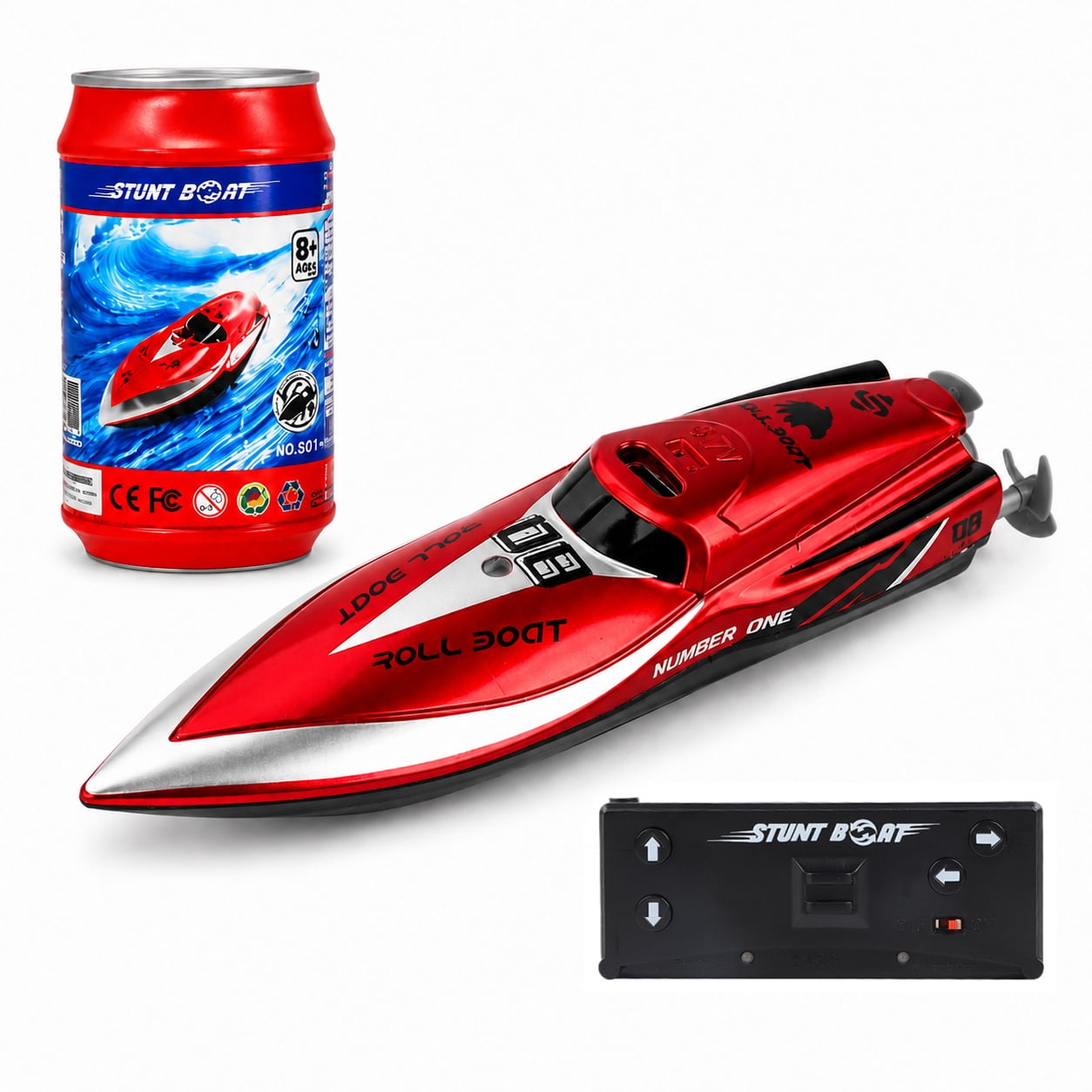 Funtogether toys Mini RC Boat 2.4Ghz Remote Control Watercraft with Rechargeable Battery, Red
