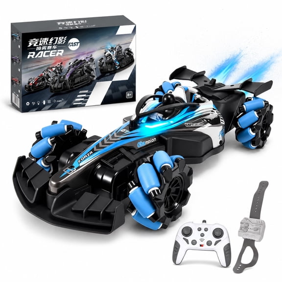 Funtogether toys Remote Control F1 Car, 4WD Rechargeable Stunt RC Cars Toy Vehicle with Lights, Red