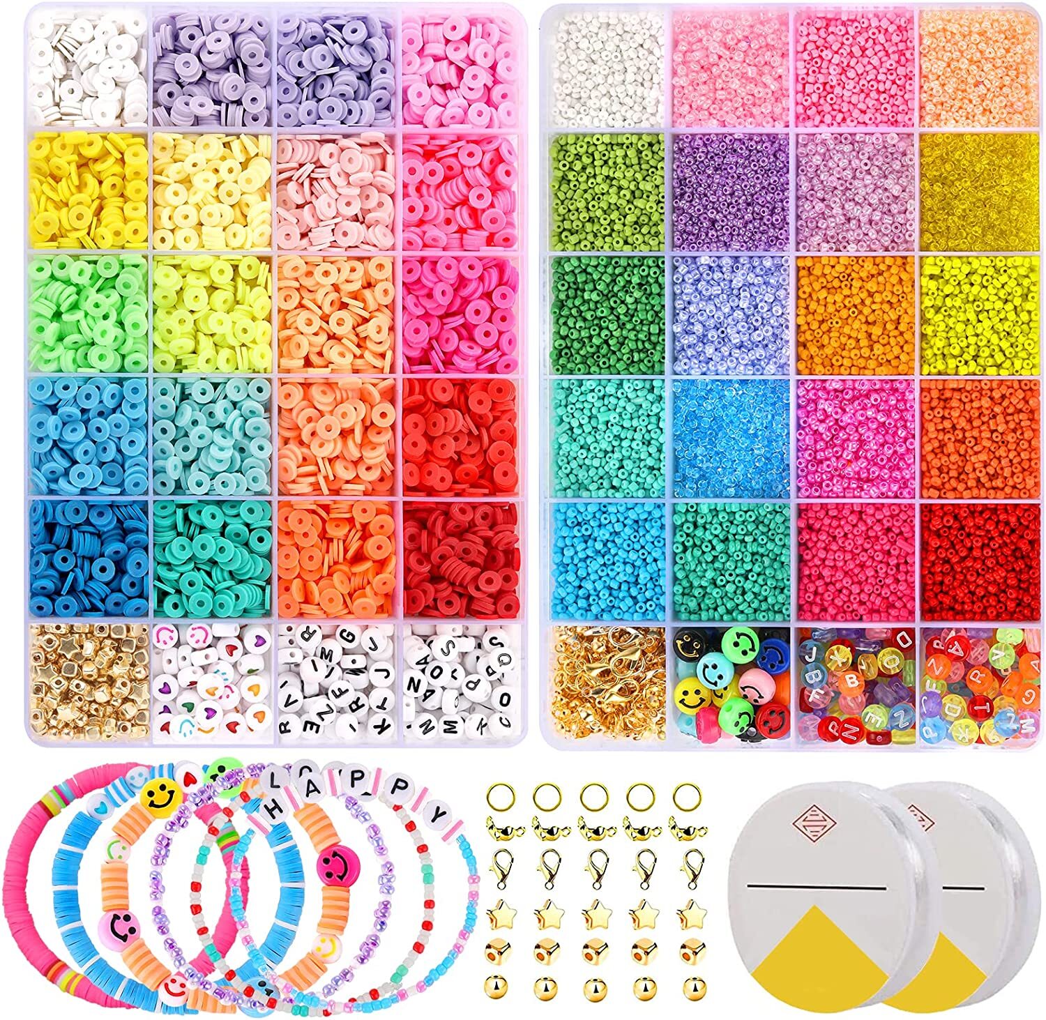 Funtopia 24500+ Pcs Beads for Jewelry Making Kit, Colorful Flat