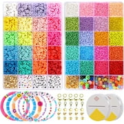 Funtopia 24500+ Pcs Beads for Jewelry Making Kit, Colorful Flat Round Polymer Clay Beads Glass Seed Beads for Bracelet Making Kit, Necklace Ring Heishi Beads, DIY Craft Gift for Kids Girls