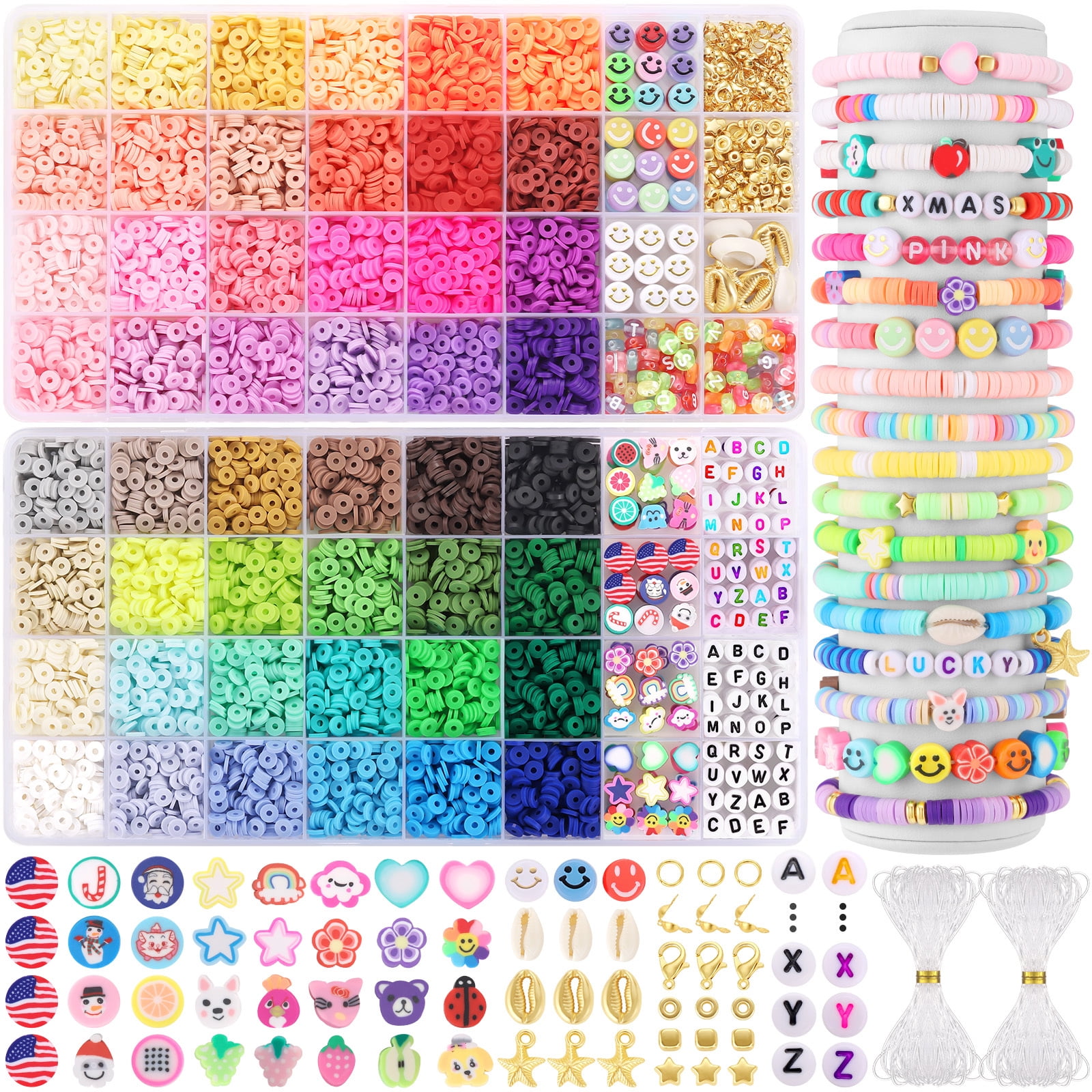 WEUOPG 12570pcs Bracelet Making Kit for Girls, Clay Beads for Bracelets  Making, 48 Colors 3 Boxes Jewelry Making Kit, Letter Beads with Charm and